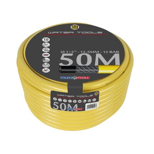 TALEN TOOLS GETRICOTEERDE GELE SLANG 1/2”, 50 MTR., HIGH TWIST RESISTANT