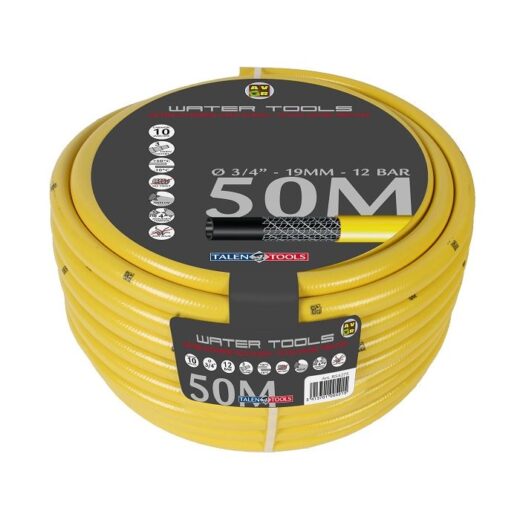 TALEN TOOLS GETRICOTEERDE GELE SLANG 1”, 50 MTR., HIGH TWIST RESISTANT